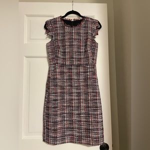 Sleeveless J Crew tweed dress in black, red. Lined.